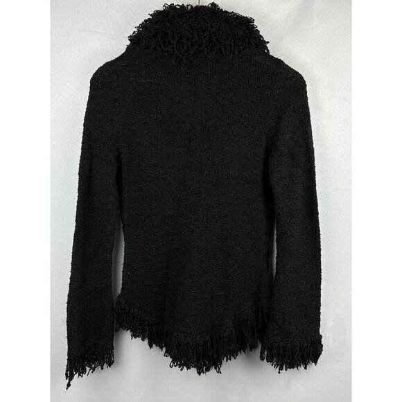 Takeout Womens Black Shaggy Fringe Cardigan Sweater M 100% Acrylic - Picture 3 of 4